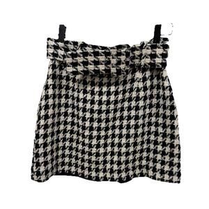 womens Zara‎ houndstooth Mini Skirt Black White Size Small S